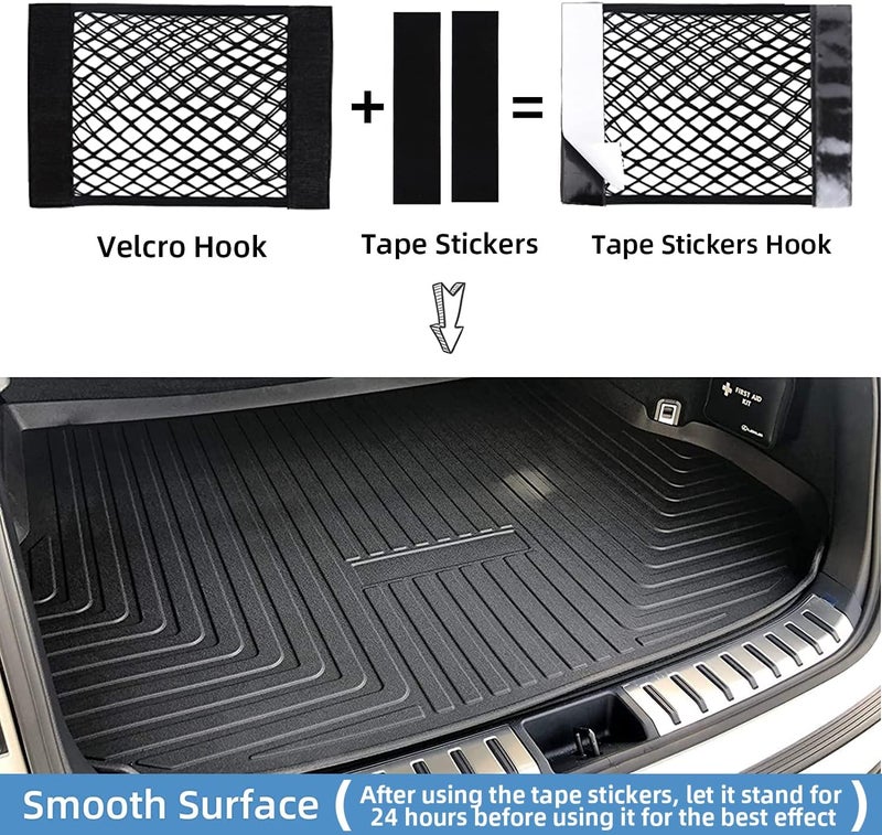 MOJIOO Universal Mesh Cargo Net for Car Trunk Storage,Elastic Small Automotive Cargo Net Pocket Wall Sticker Organizer Pouch Bag Storage for SUV,2 Pack with Tape Stickers - Image 3
